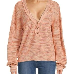 FREE PEOPLE Mercury Heathered Henley Sweater in Rosy Pink
